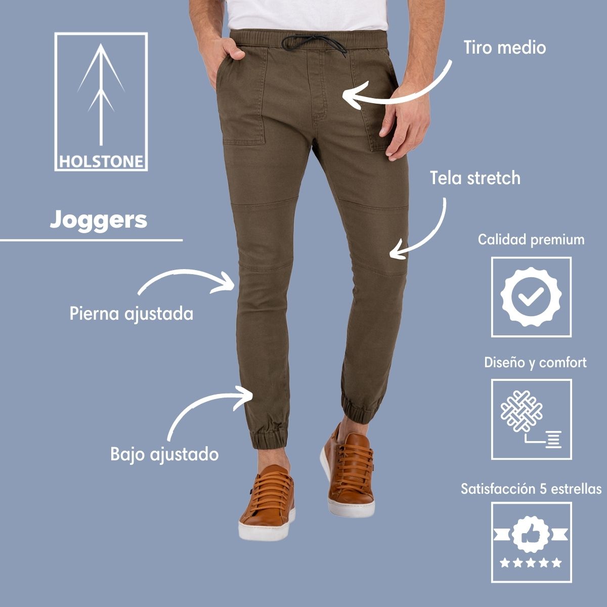 Jogger Fashion de Gabardina Premium - Verde Olivo Holstone Hombre