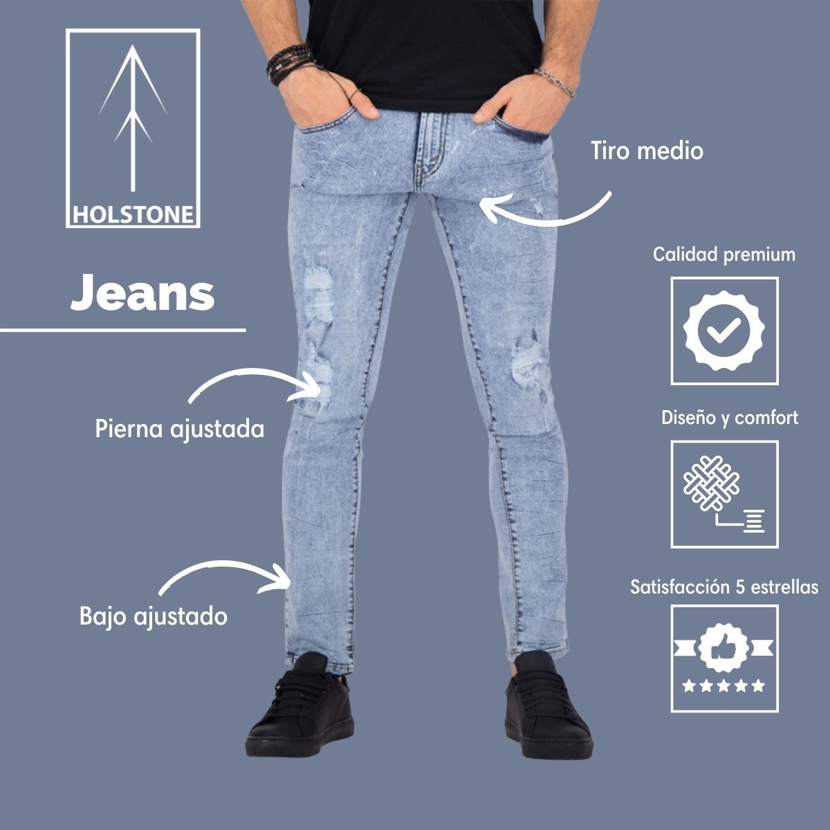 Jeans de Mezclilla Skinny - Blue Navy Mercer Color Holstone Hombre