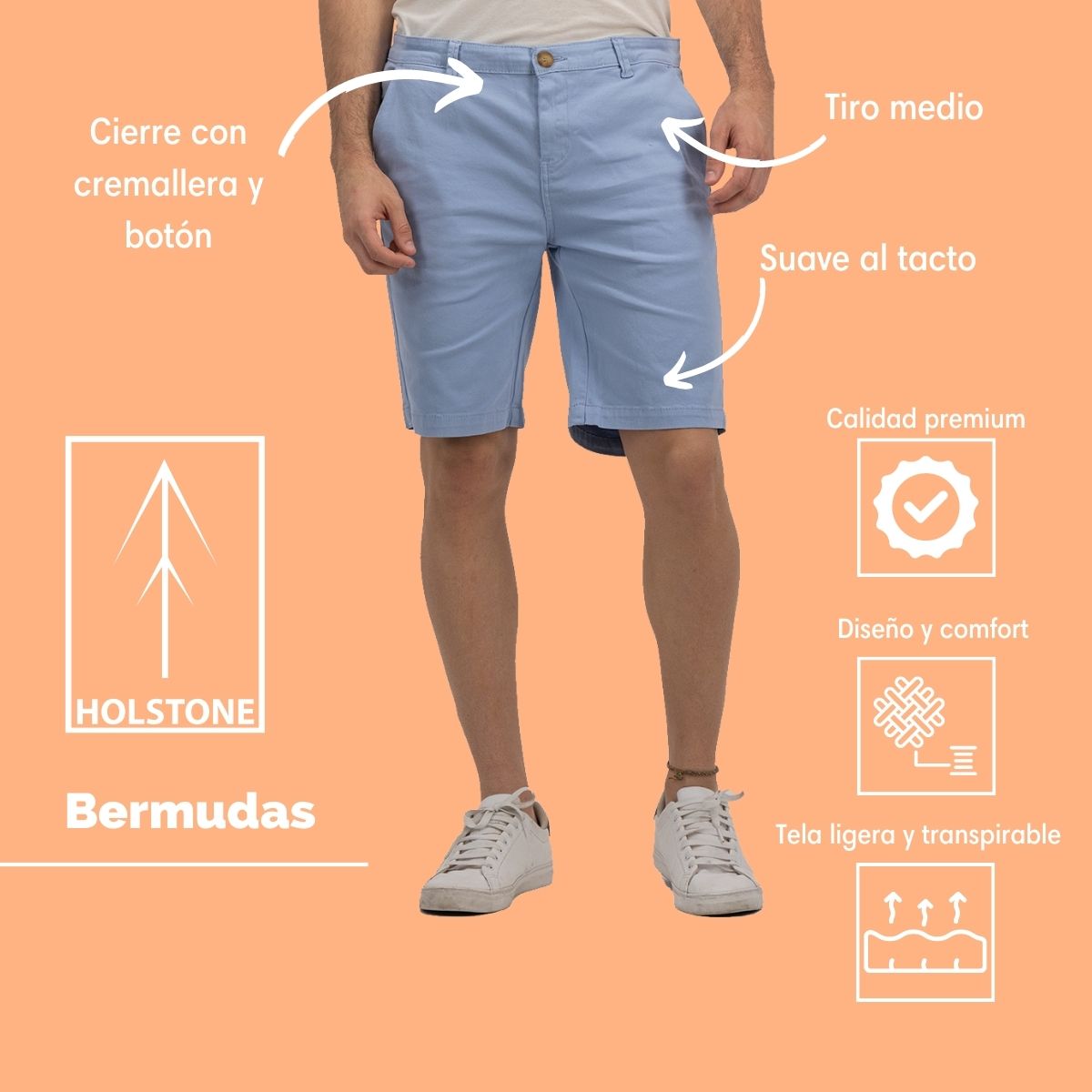 Bermuda de Gabardina Premium - Negro Holstone Hombre