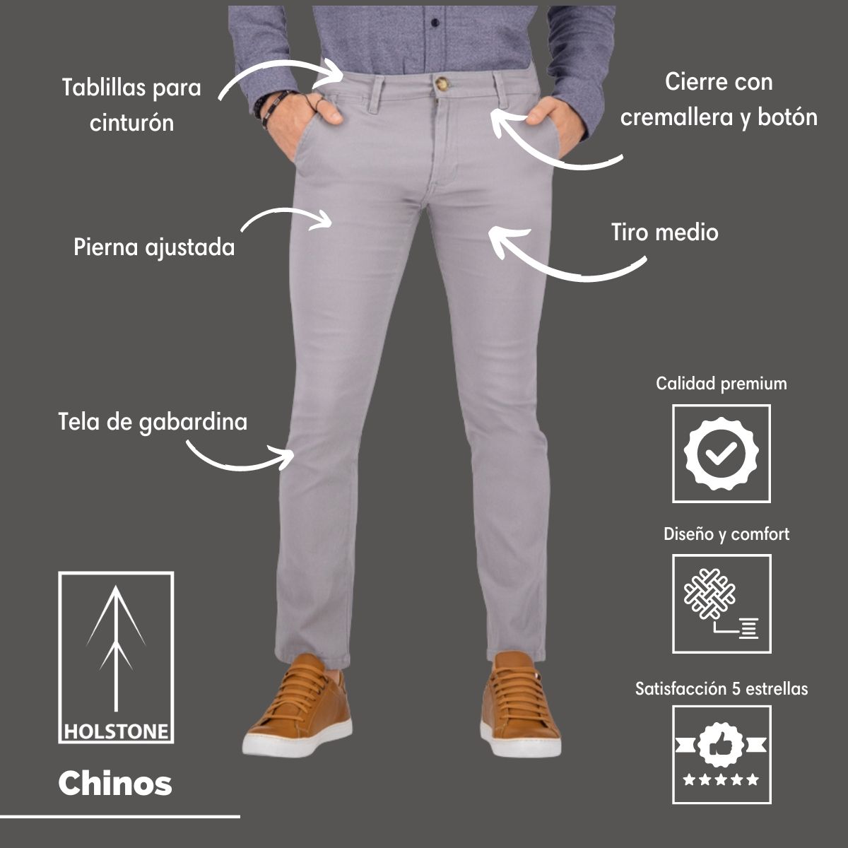 2 Pack Pantalones Estilo Chino De Gabardina Hombre Holstone