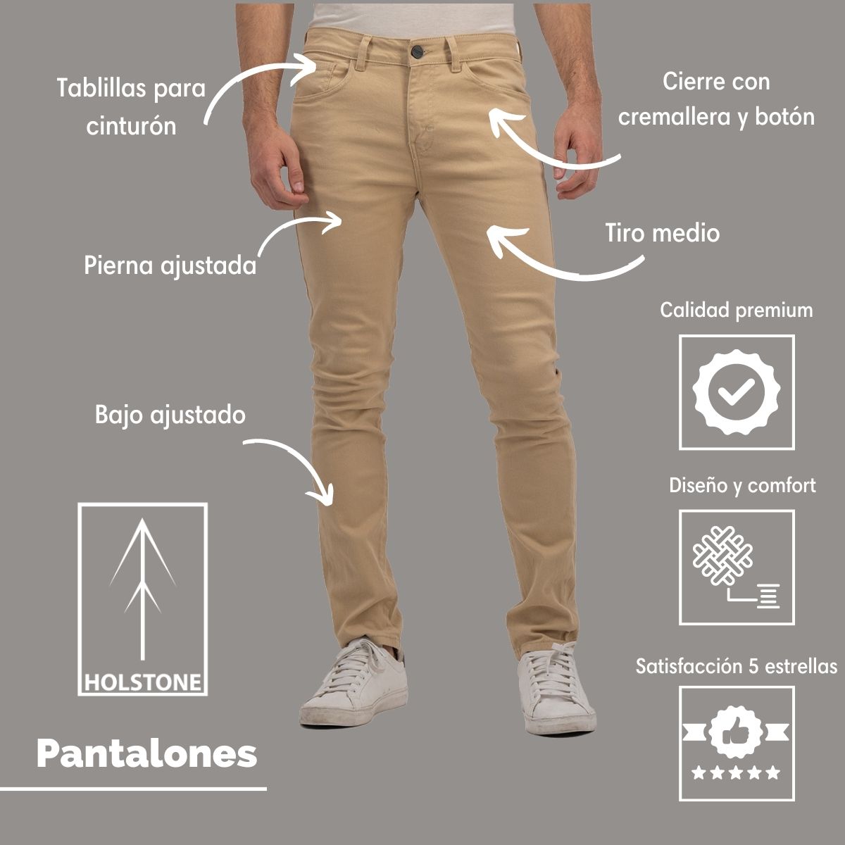 Jeans De Gabardina Jean Cut Hombre Holstone - Caqui