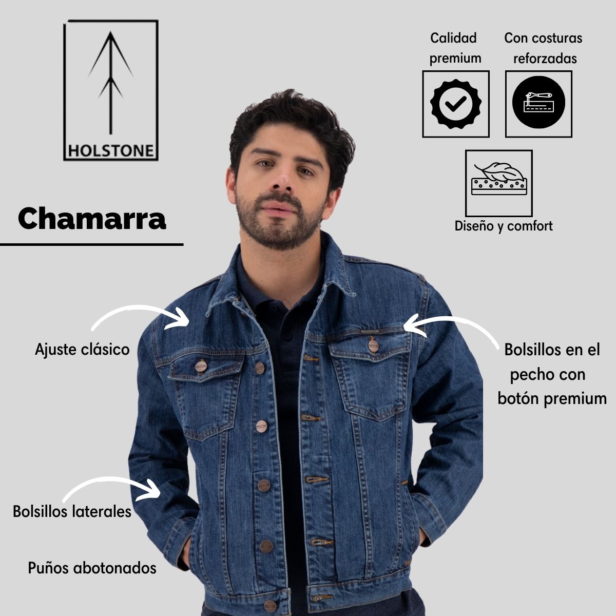 Chamarra de Mezclilla con Borrega Para Hombre Holstone -  Blue Fire