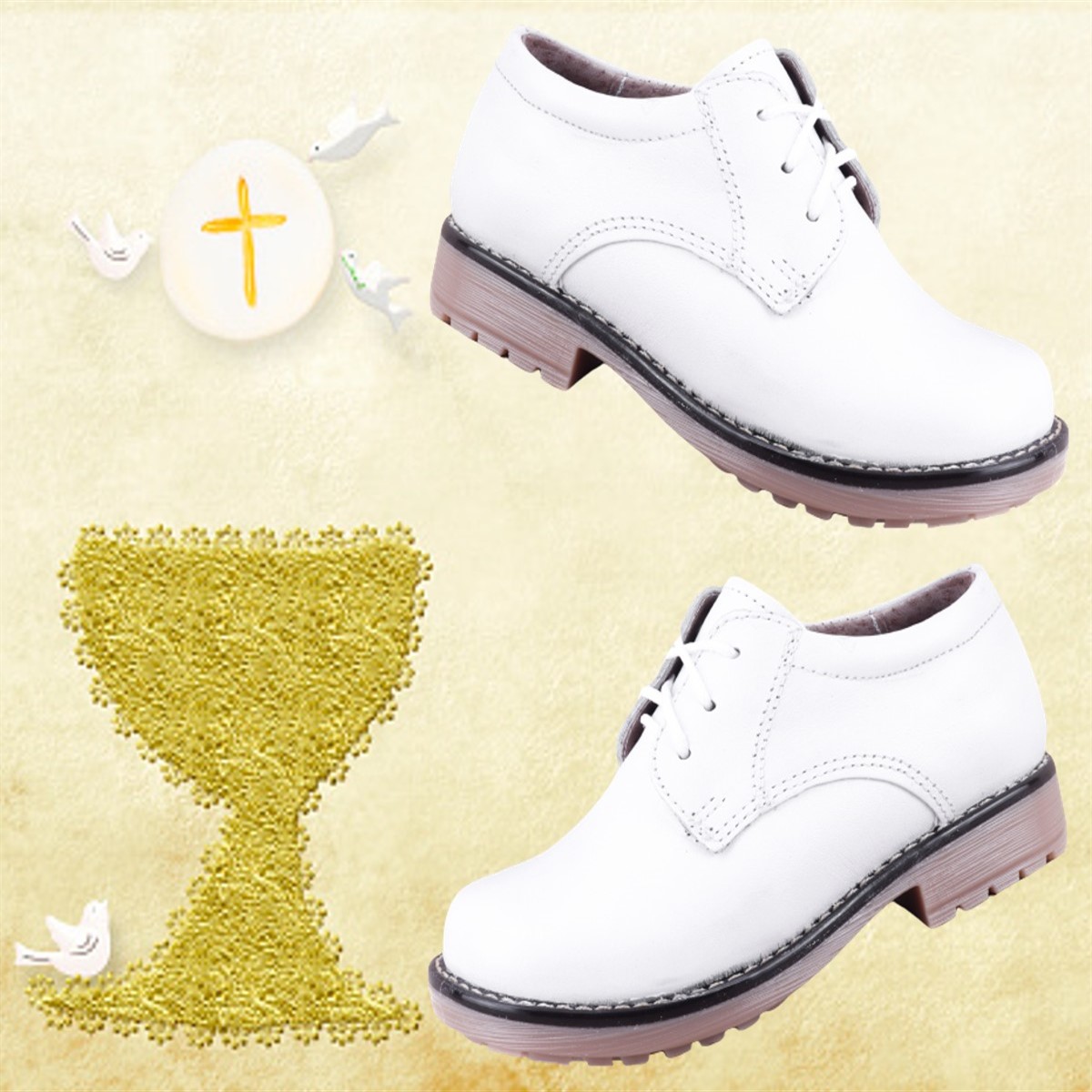 Zapato Niño Bautizo Primera Comunión 100% Piel 1010-b Blanco.