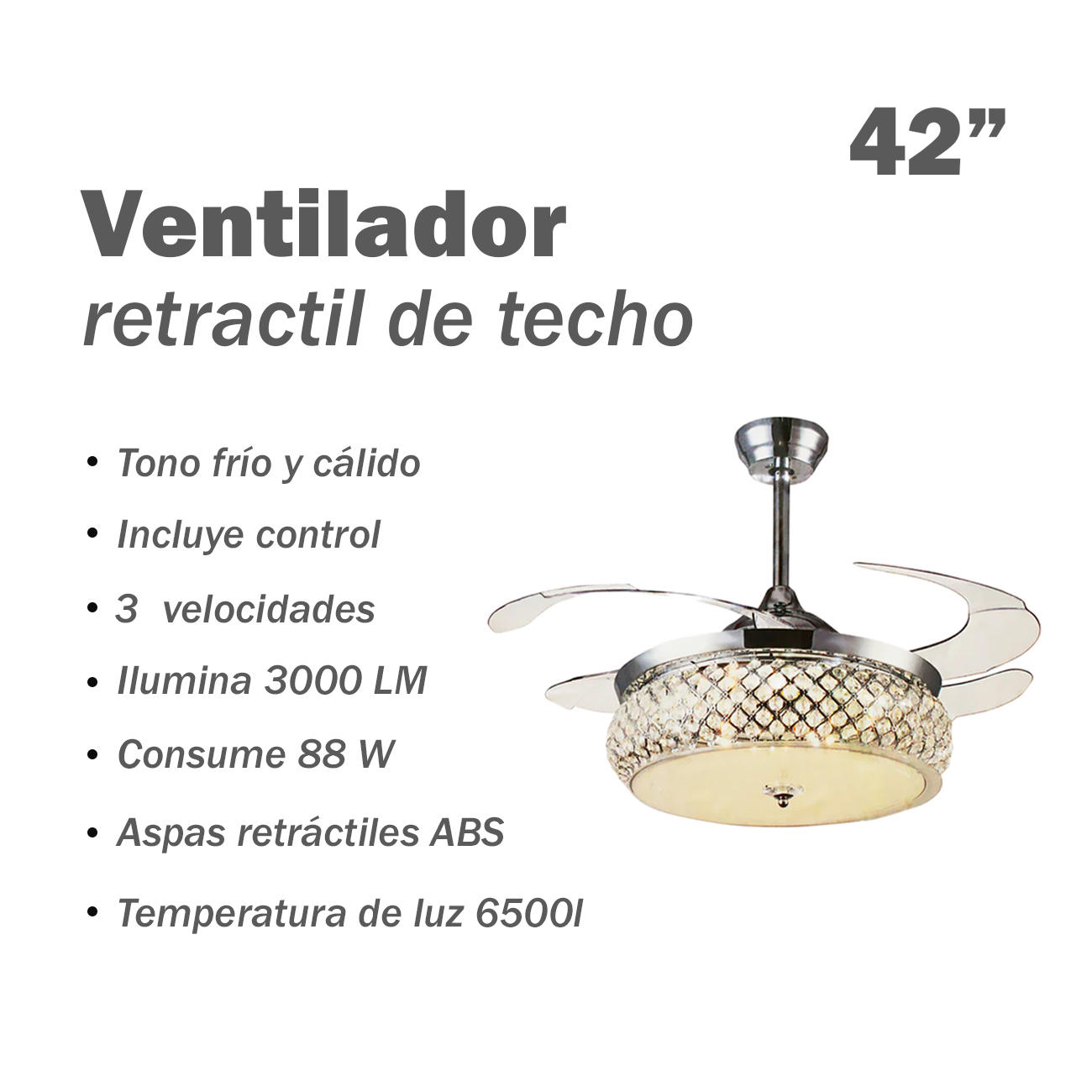 Ventilador de Techo Decorativo Retráctil con Iluminación LED Megaluz F8180A-500