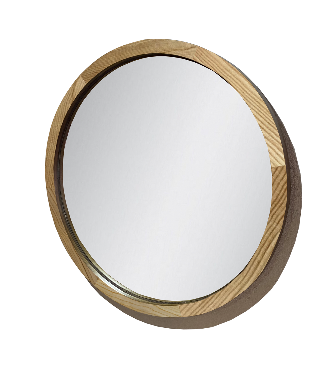 Espejo Redondo Con Marco De Madera Encino 80 cm, Acabado natural