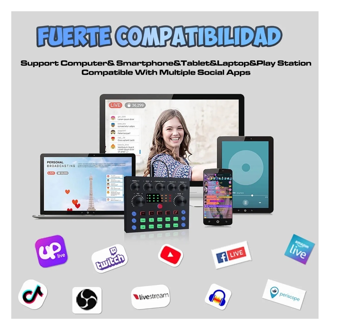 Mezcladora Audio V8s De Audio Con Tarjeta De Sonido Podcas