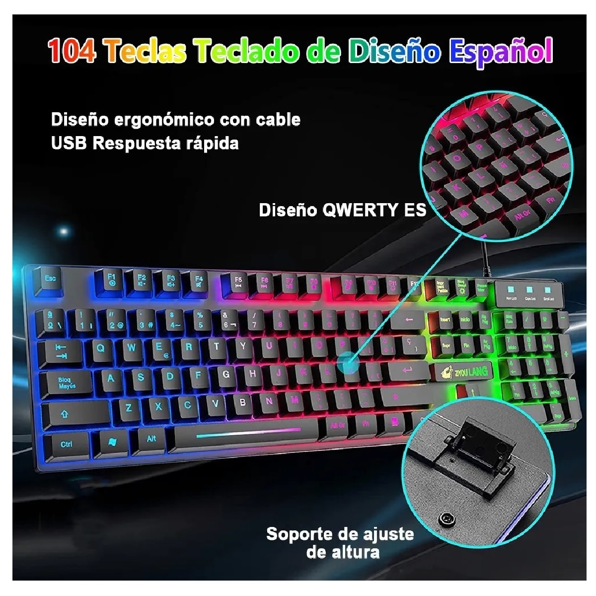 Kit Teclado Mouse Gamer Profesional  Usb Negro