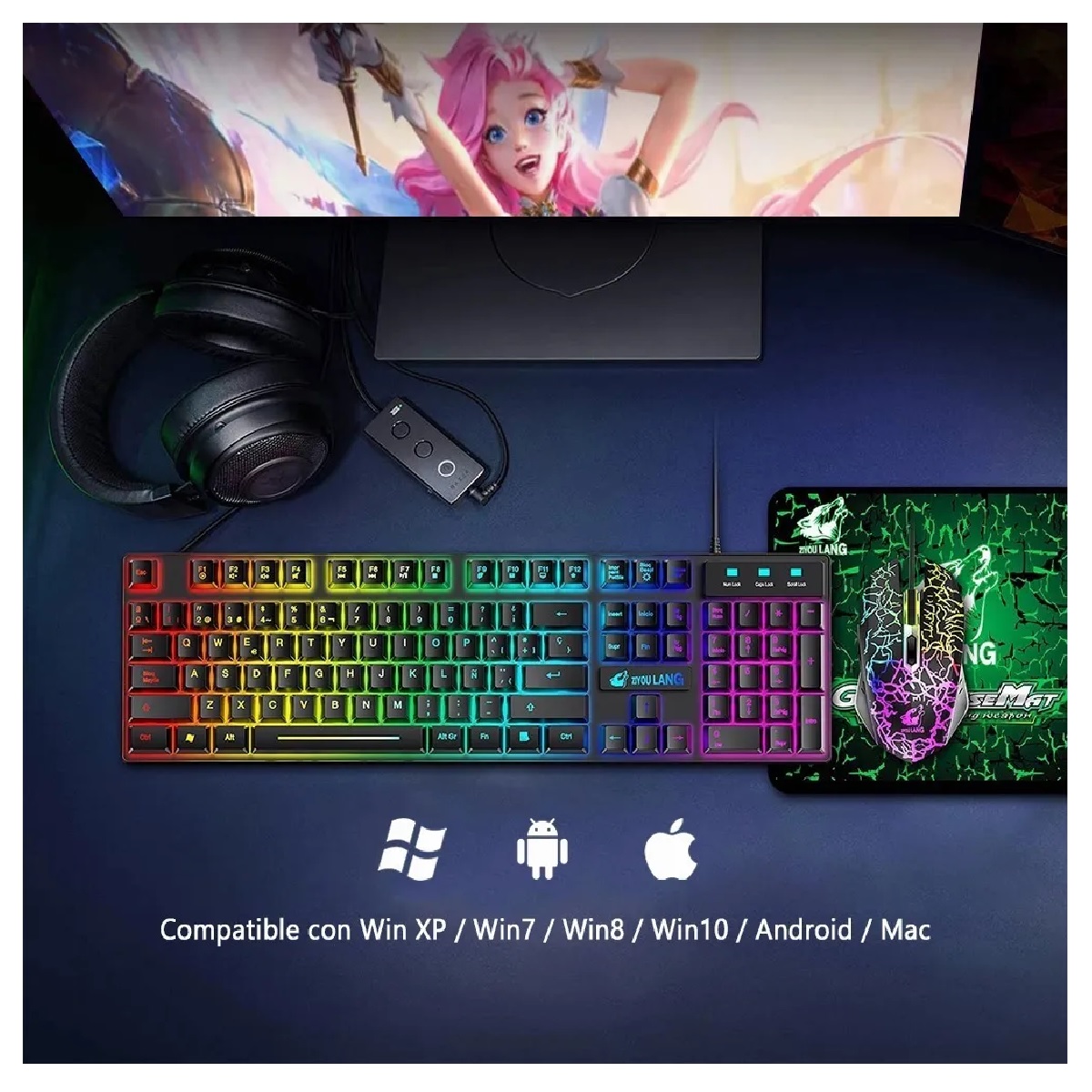 Kit Teclado Mouse Gamer Profesional  Usb Negro