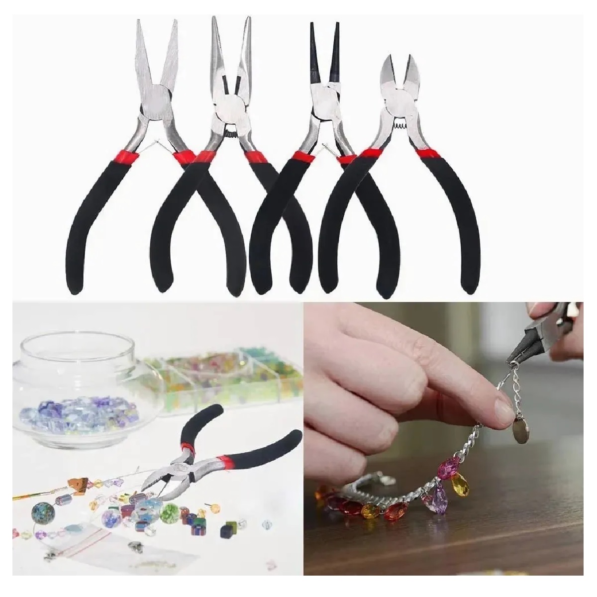 Set Alicates Para Armado Bisuteria Punta Corte Engarce Plana
