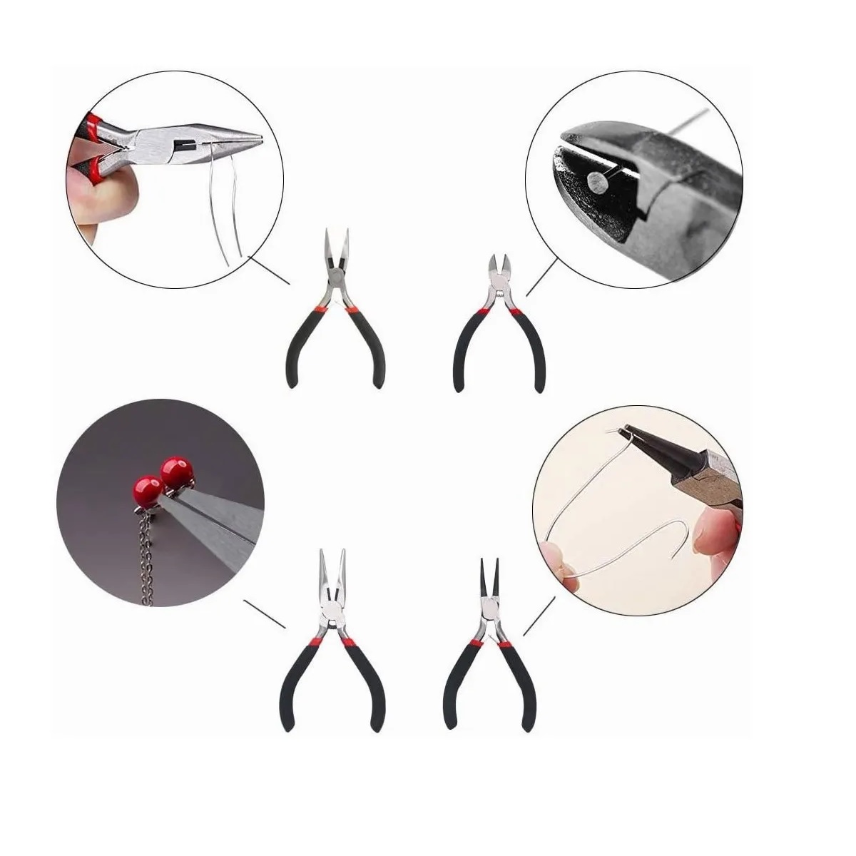 Set Alicates Para Armado Bisuteria Punta Corte Engarce Plana