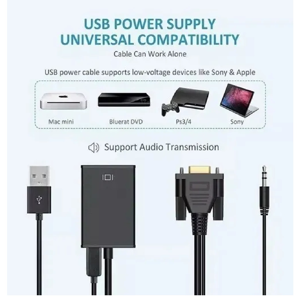 Cable Convertidor Video Vga A Hdmi + Audio Full Hd 1080p