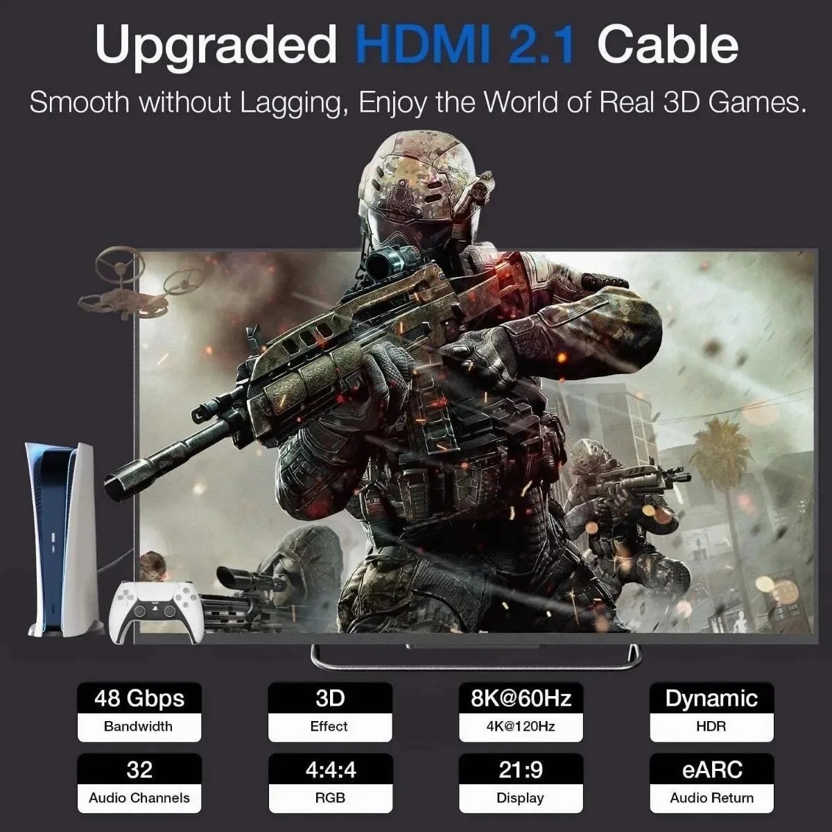 1 Metro Cable Hdmi 2.1 Vídeo 4k 120hz 8k 60hz Ps5 Ps4 Xbox
