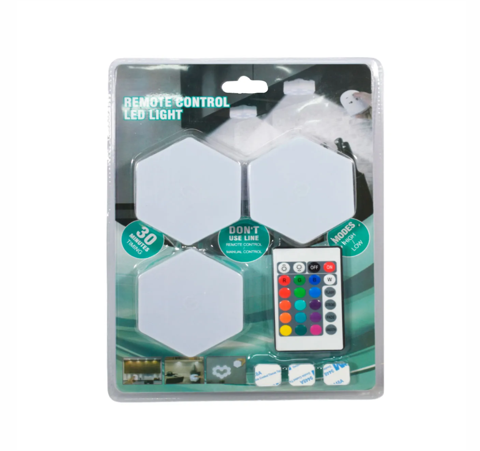 Juego de 3 mini lámparas hexágono luces LED de colores con control remoto