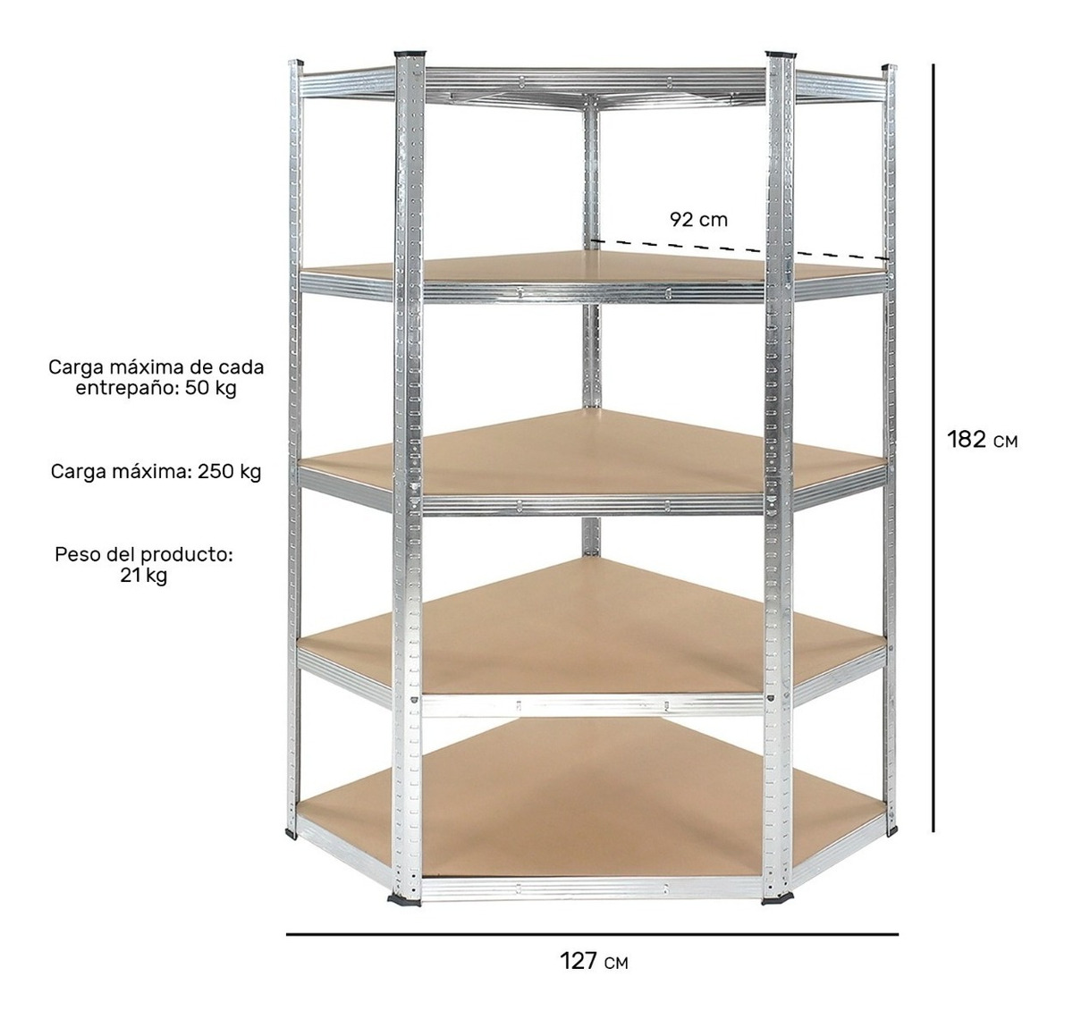 Anaquel Estante Metalico Esquinero 250 Kg Pentagonal