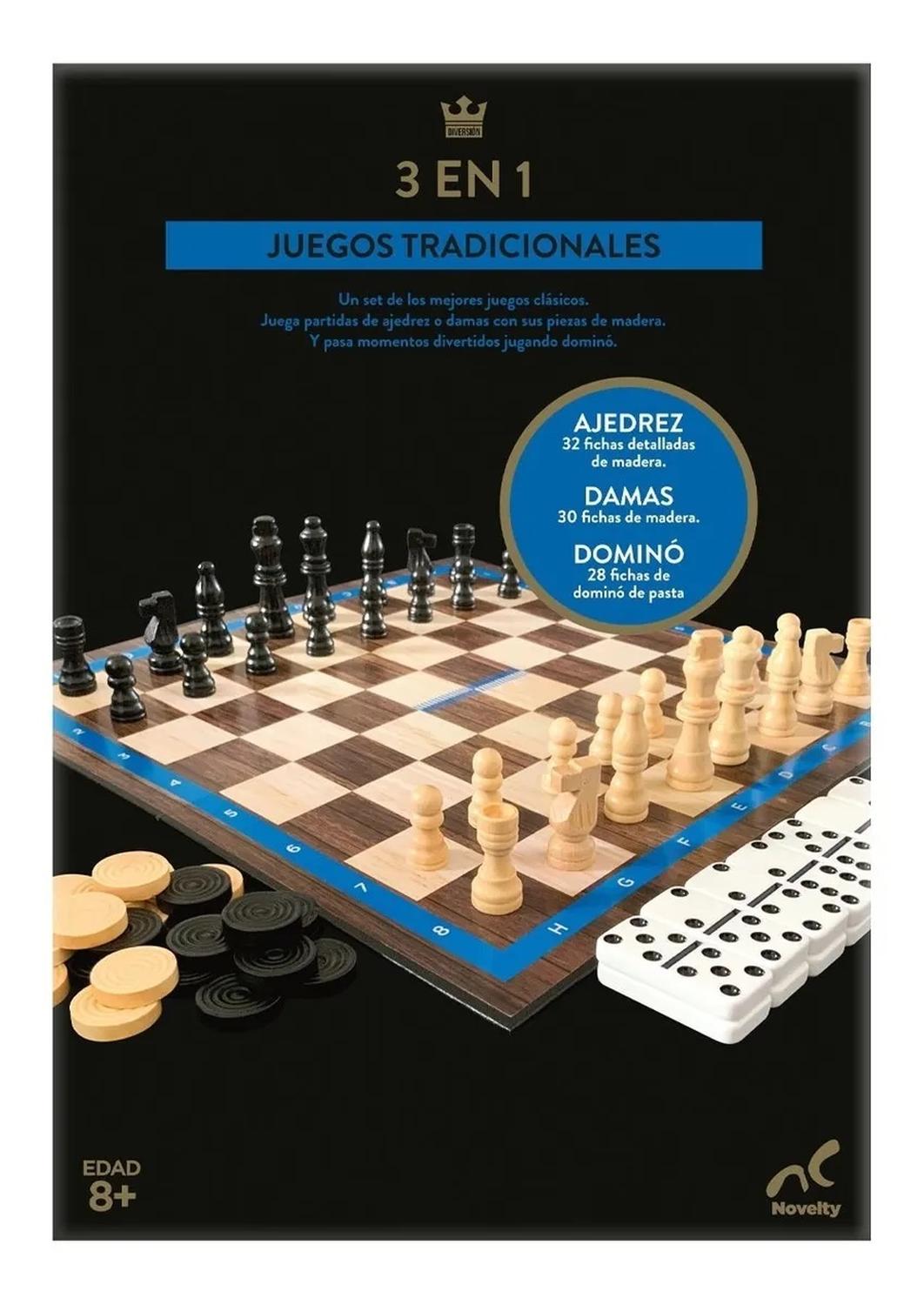 AJEDREZ, DAMAS, DOMINO SET DE JUEGOS DE LUJO 3 EN 1 
