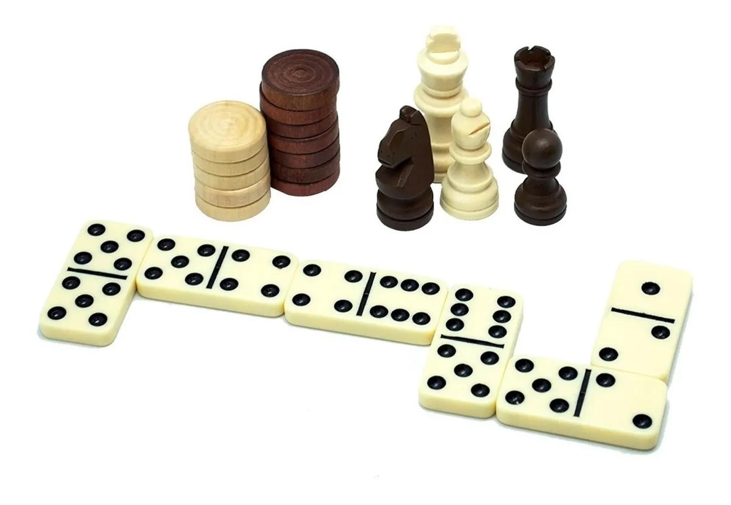 AJEDREZ, DAMAS, DOMINO SET DE JUEGOS DE LUJO 3 EN 1 