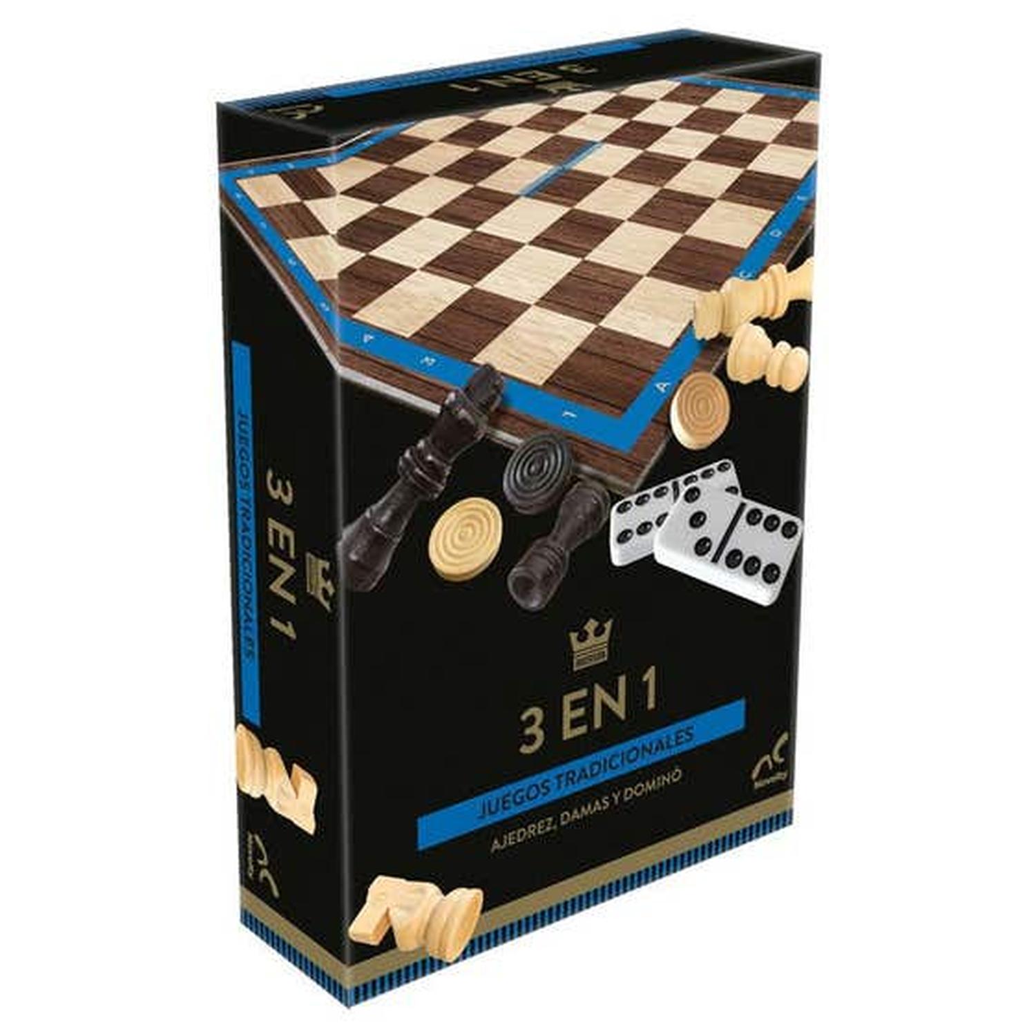AJEDREZ, DAMAS, DOMINO SET DE JUEGOS DE LUJO 3 EN 1 