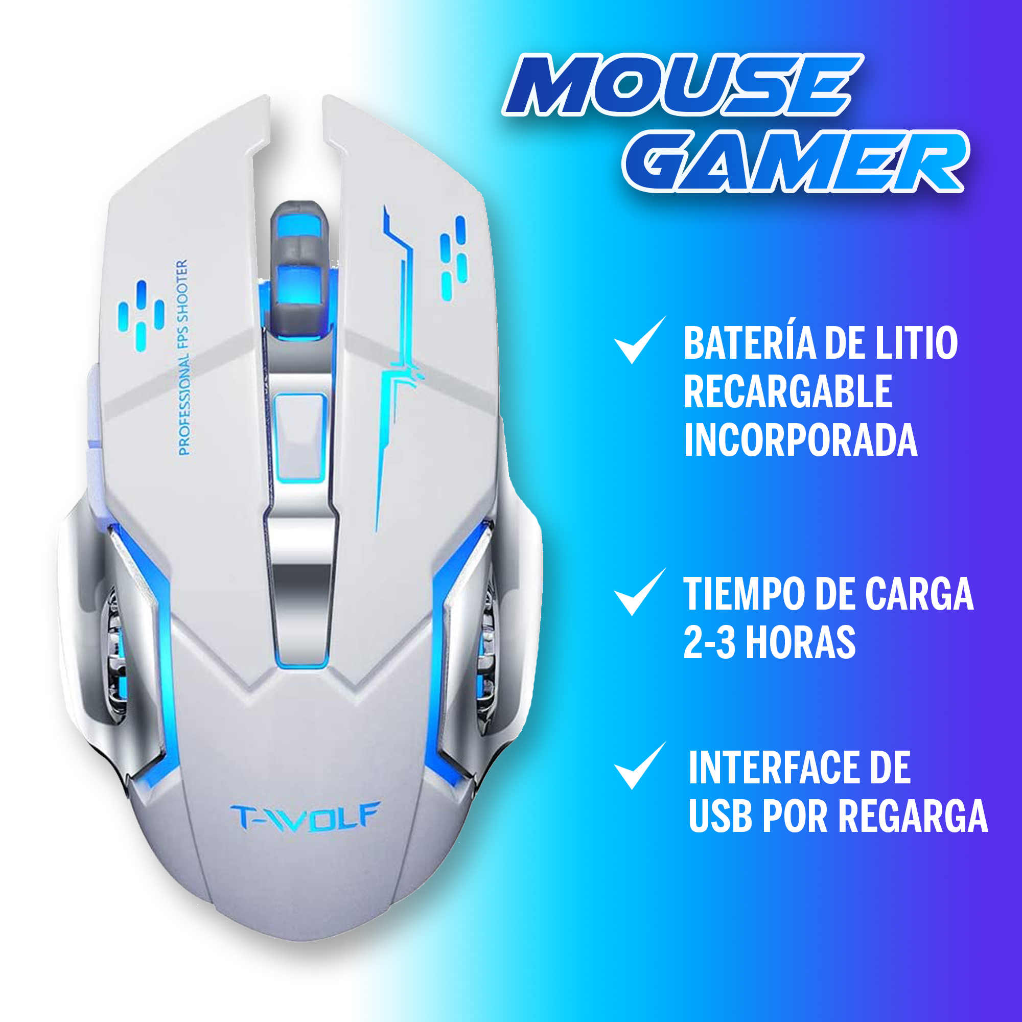 Mouse Gamer Inalámbrico T-wolf Q13 Silencioso