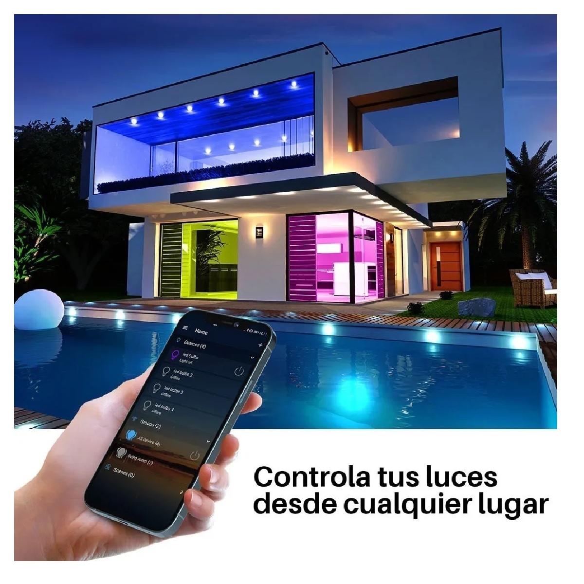 Juego Foco Led Inteligente Rgbcw Wifi 9w Ajustable Multicolor 6 Pzas