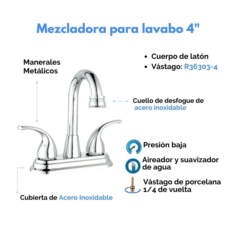 Mezcladora Tipo Bar Para Lavamanos Cromo ROALFLUX