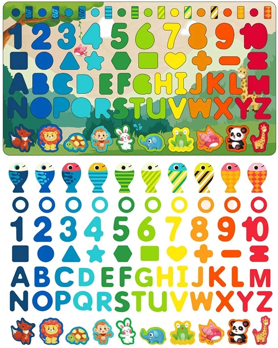 Tablero Juego Educativo Montessori Pesca Letra Número Animal