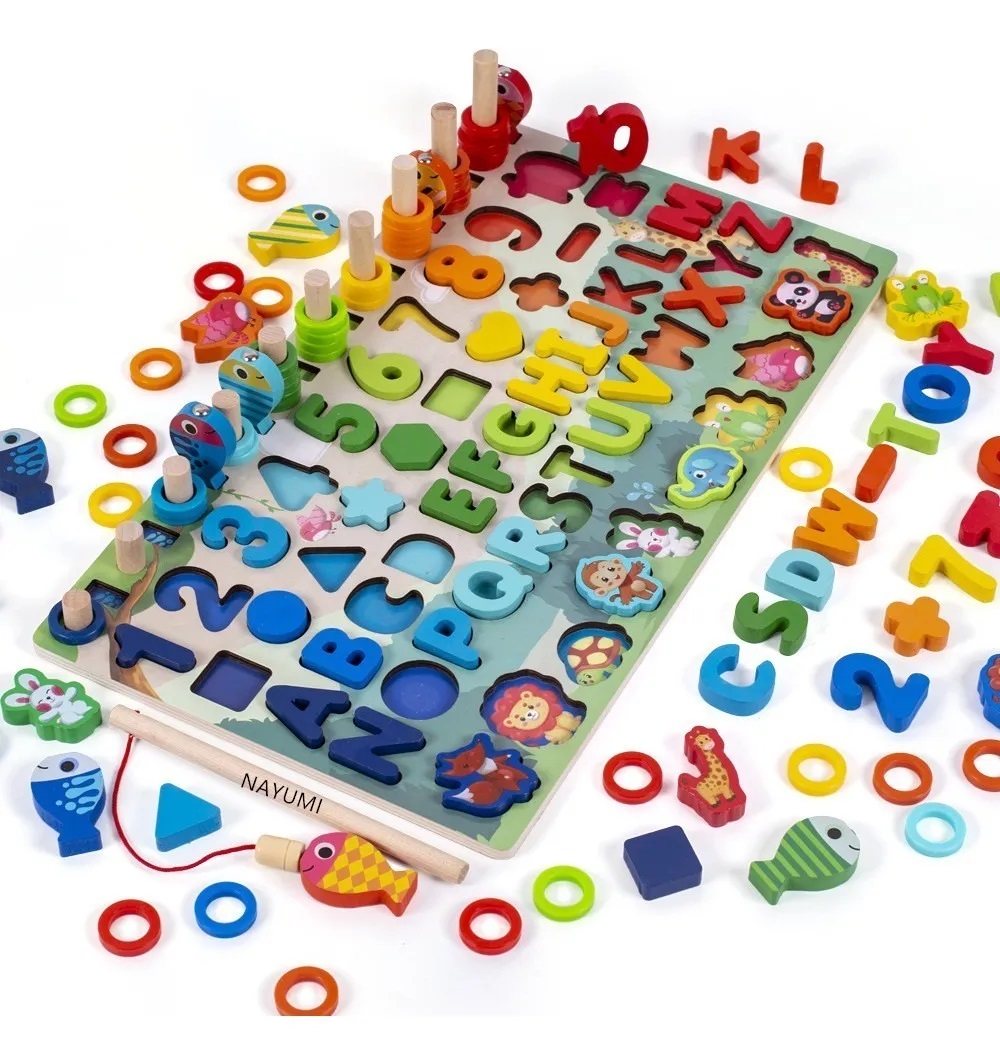 Tablero Juego Educativo Montessori Pesca Letra Número Animal