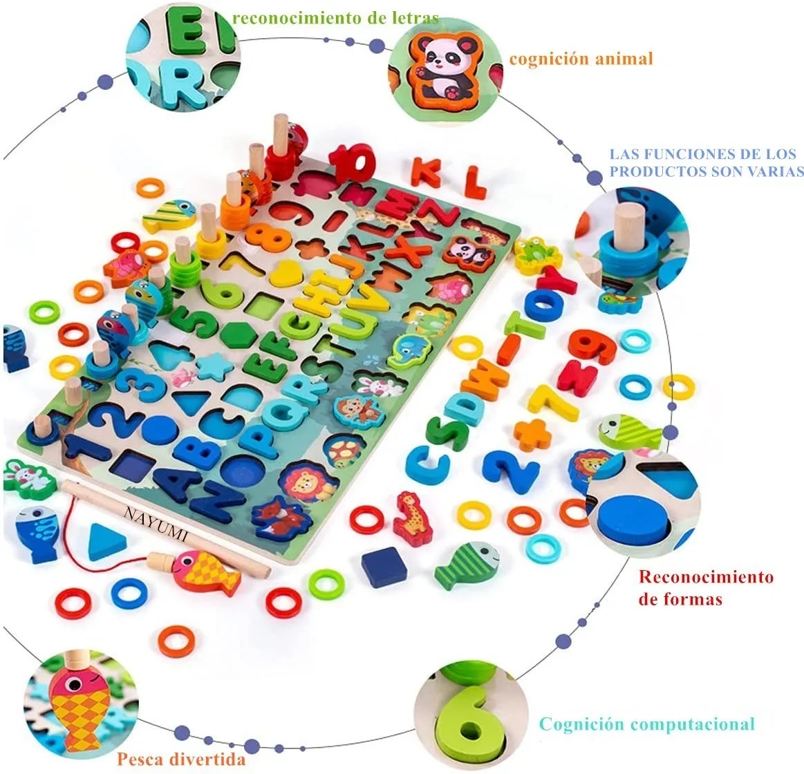 Tablero Juego Educativo Montessori Pesca Letra Número Animal