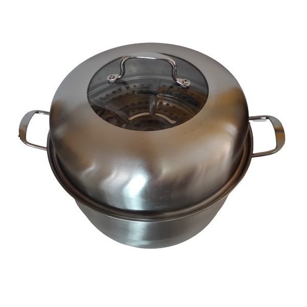 Olla de Vapor Vaporera 2 Niveles en Acero Inoxidable con Tapa Transparente 32 Cm