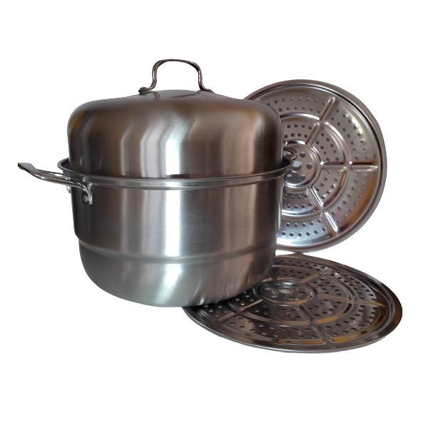 Olla de Vapor Vaporera 2 Niveles en Acero Inoxidable con Tapa Transparente 32 Cm