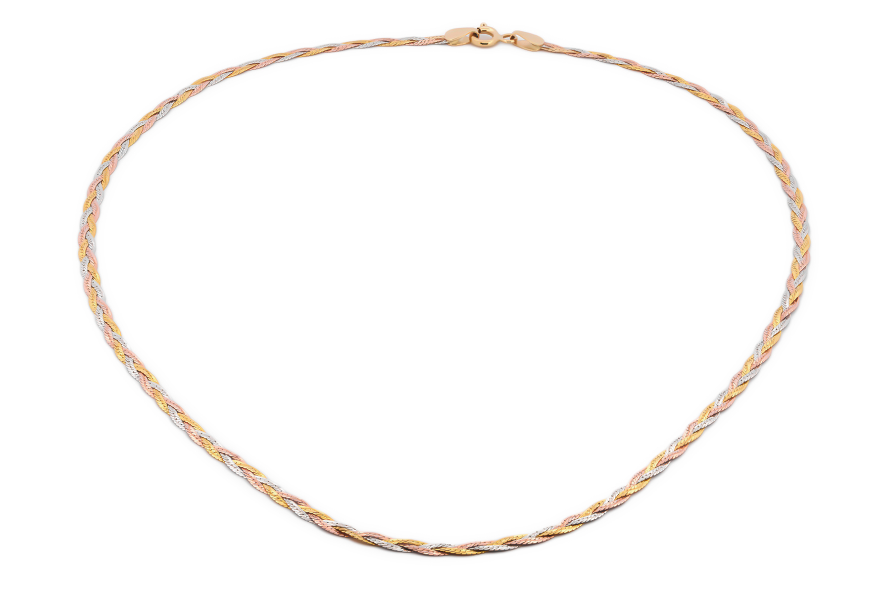 Bonita Cadena Gargantilla Dama Trenza 3 Oros Solido 14k 