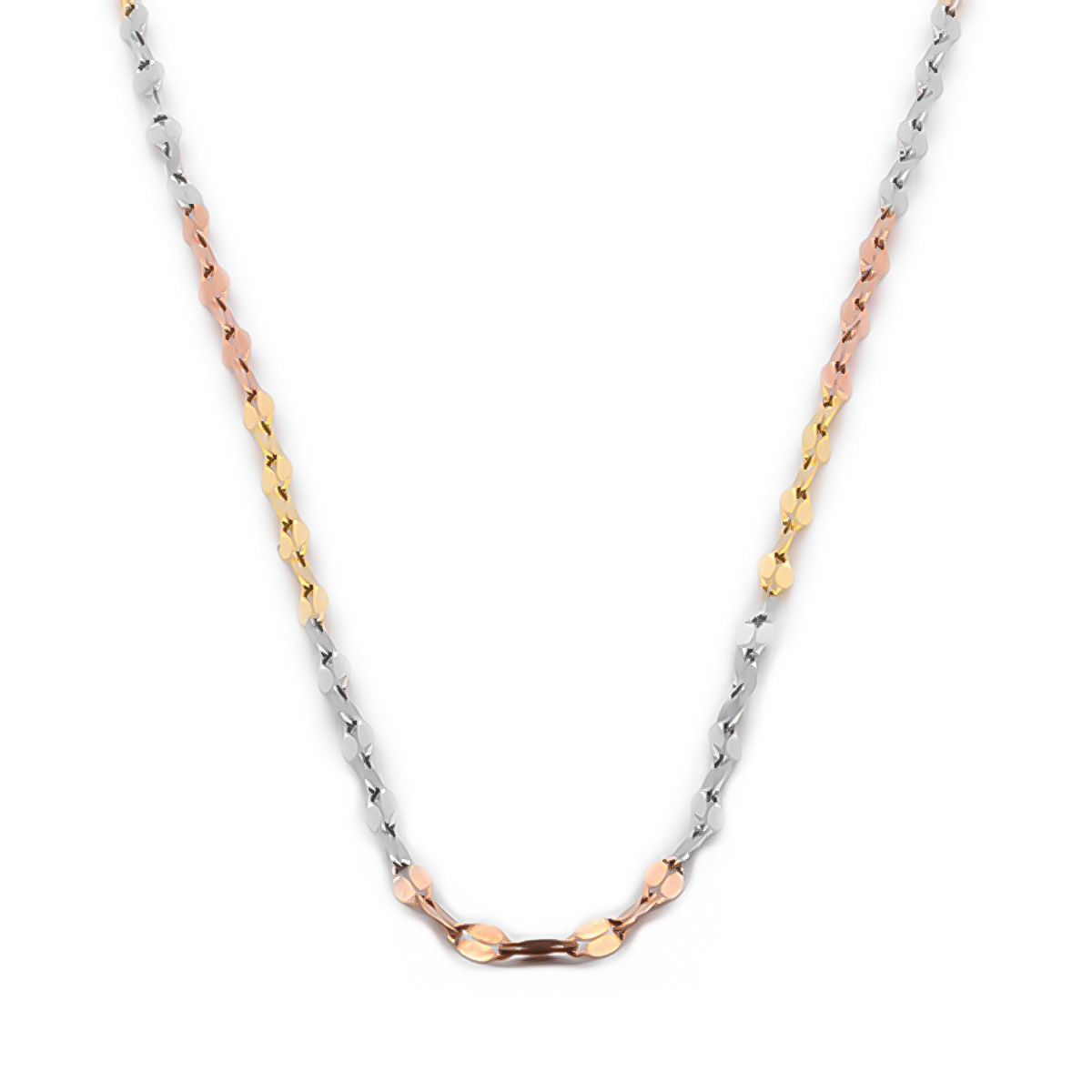 Cadena Plaquita 3 Oros 10k Sólido 45 cm