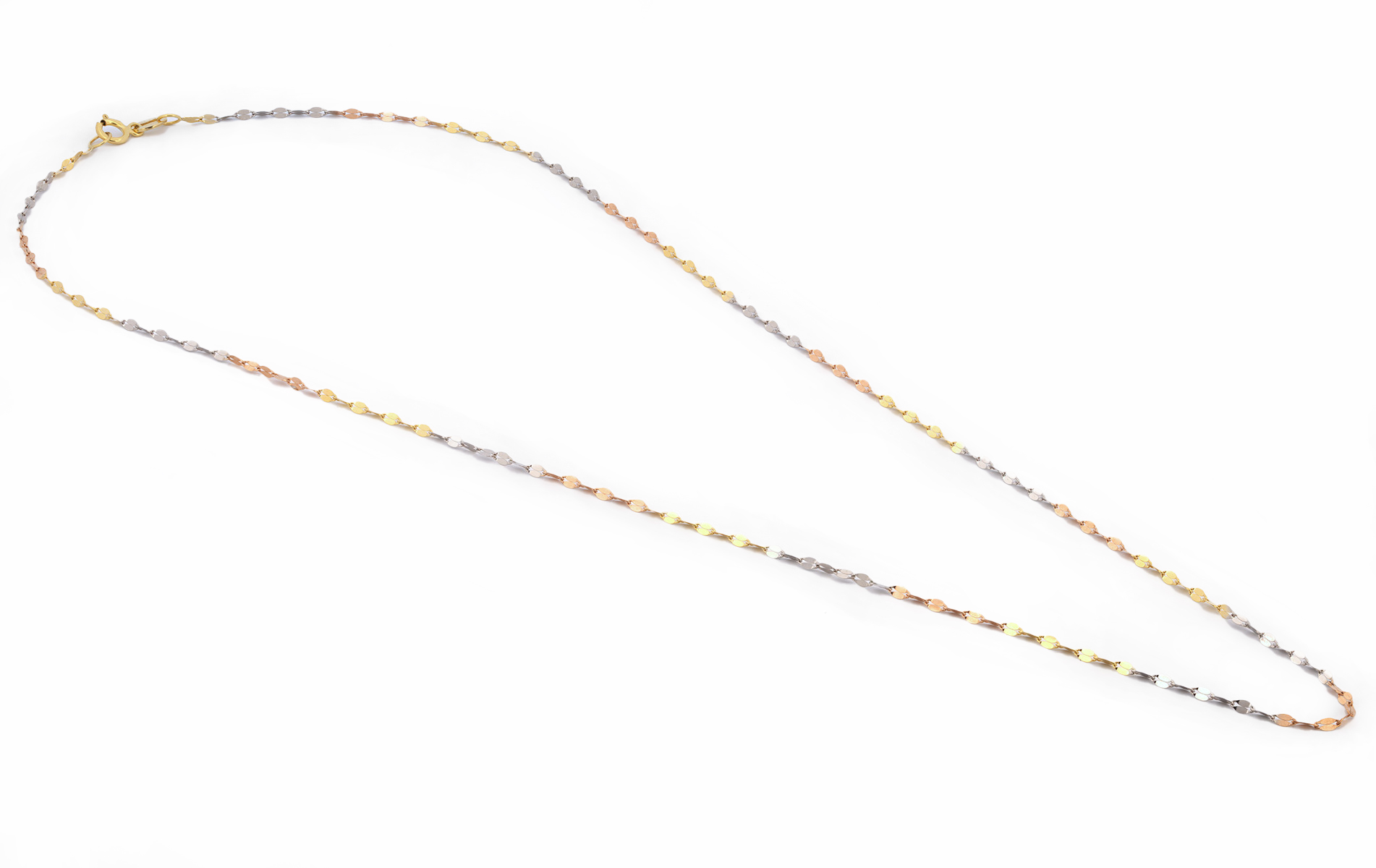 Cadena Plaquita 3 Oros 10k Sólido 45 cm