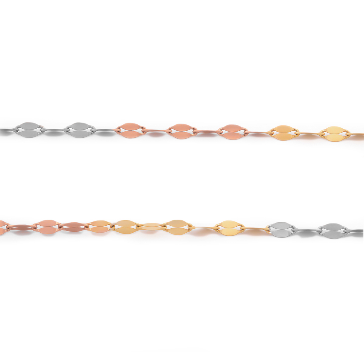 Cadena Plaquita 3 Oros 10k Sólido 45 cm