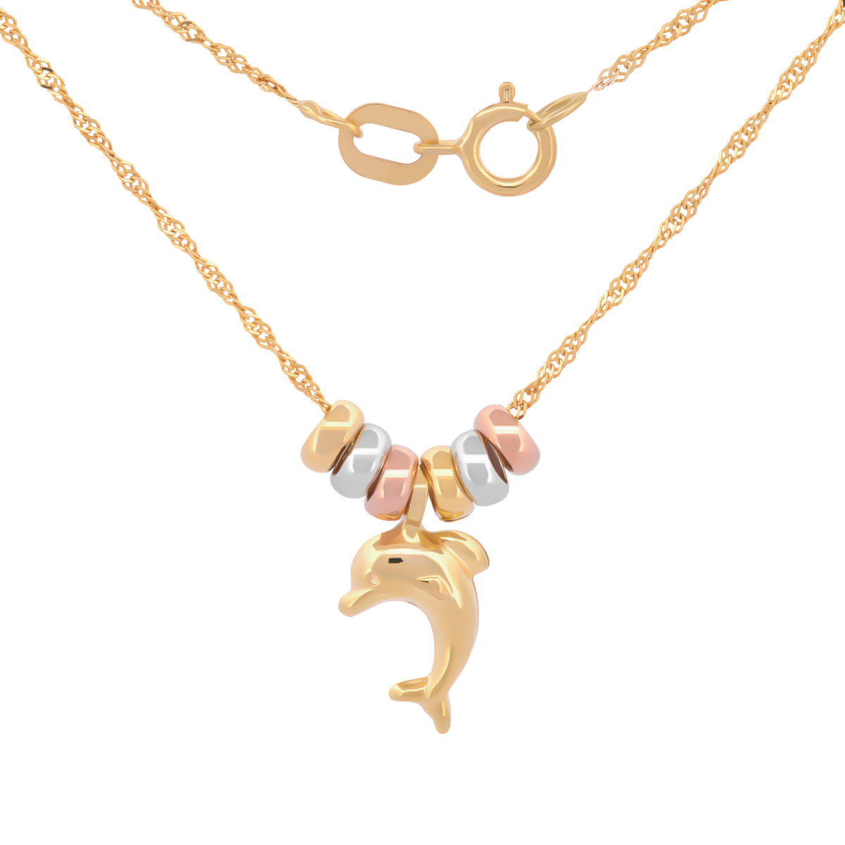 Cadena Gargantilla Dama Delfín Con 3 Oros 14k Sólido 