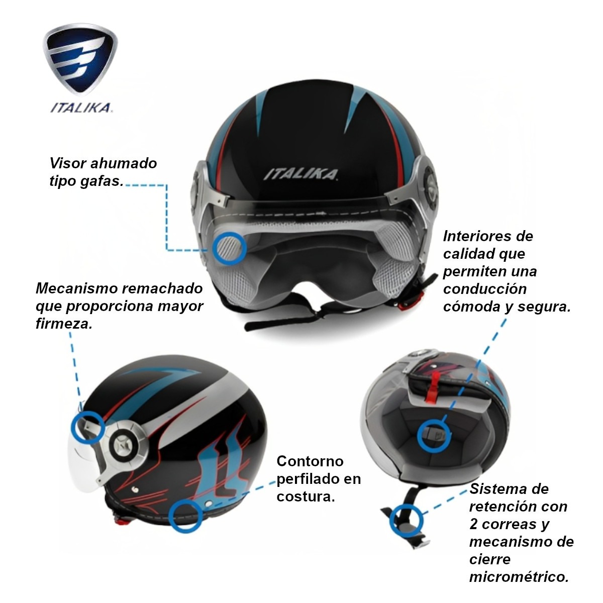 Casco Moto 3/4 ITALIKA Genesis certificado DOT visor ahumado