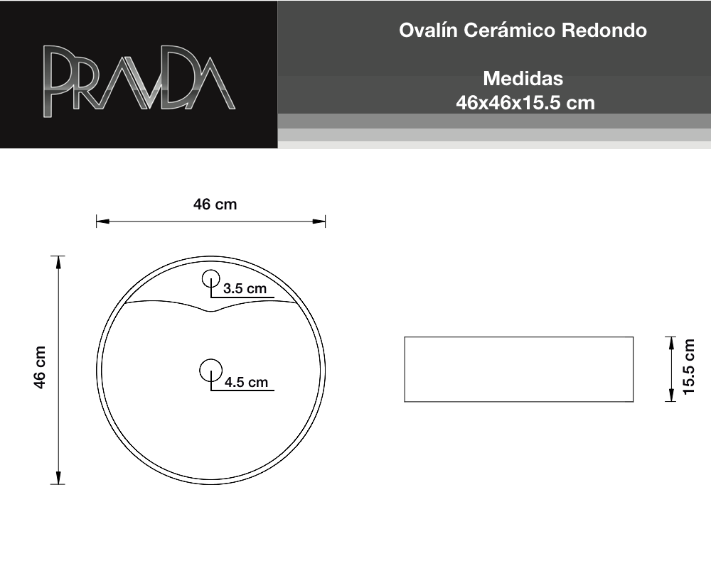 Ovalin Lavabo Ceramico Redondo De Sobreponer 46x46x15.5cm