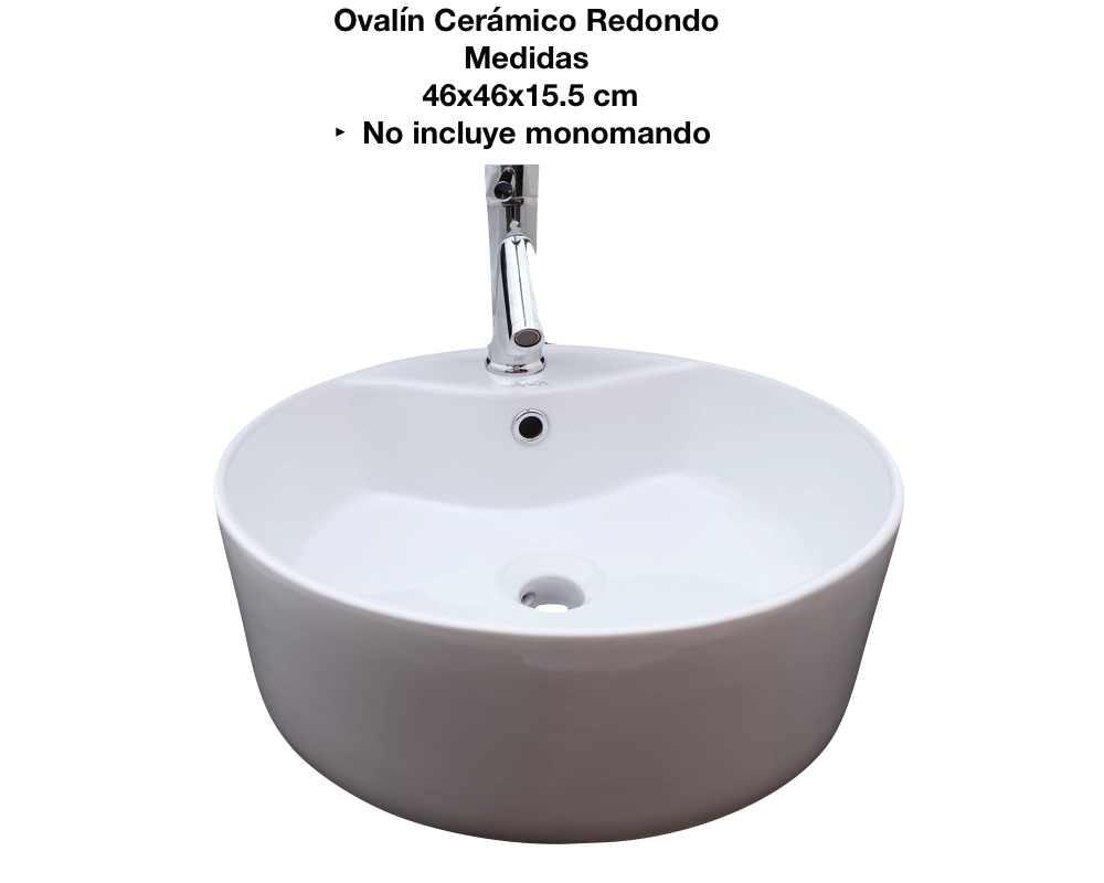 Ovalin Lavabo Ceramico Redondo De Sobreponer 46x46x15.5cm