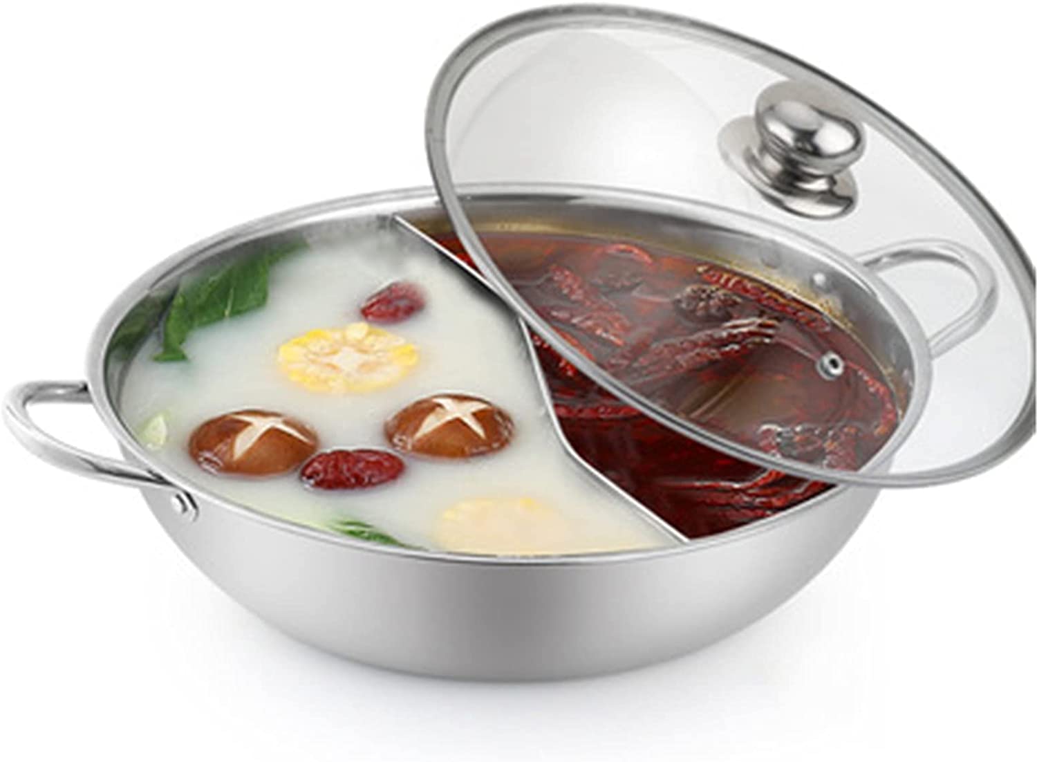 Olla para Sopa o Caldos con Separador en Acero Inoxidable y Tapa de Vidrio 34 Cm