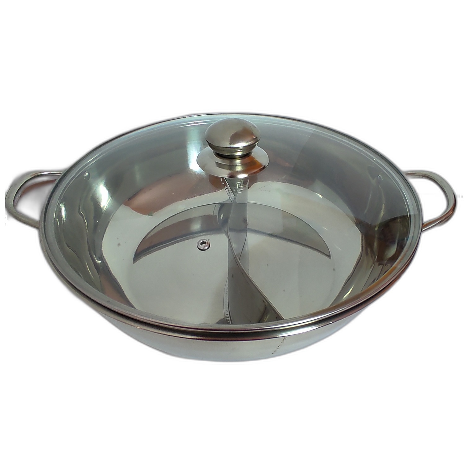 Olla con División para Sopa o Caldos en Acero Inoxidable y Tapa de Vidrio 36 Cm