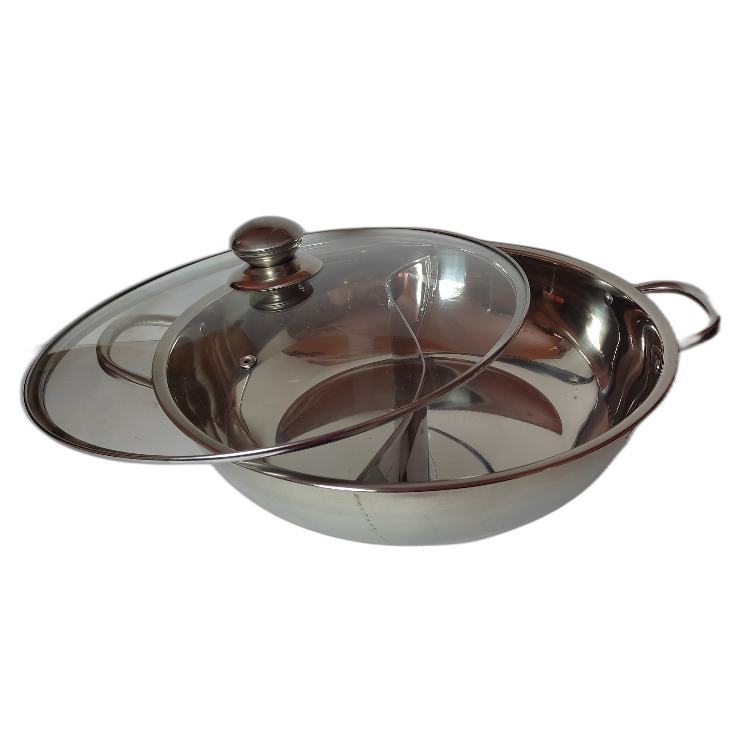 Olla con División para Sopa o Caldos en Acero Inoxidable y Tapa de Vidrio 36 Cm