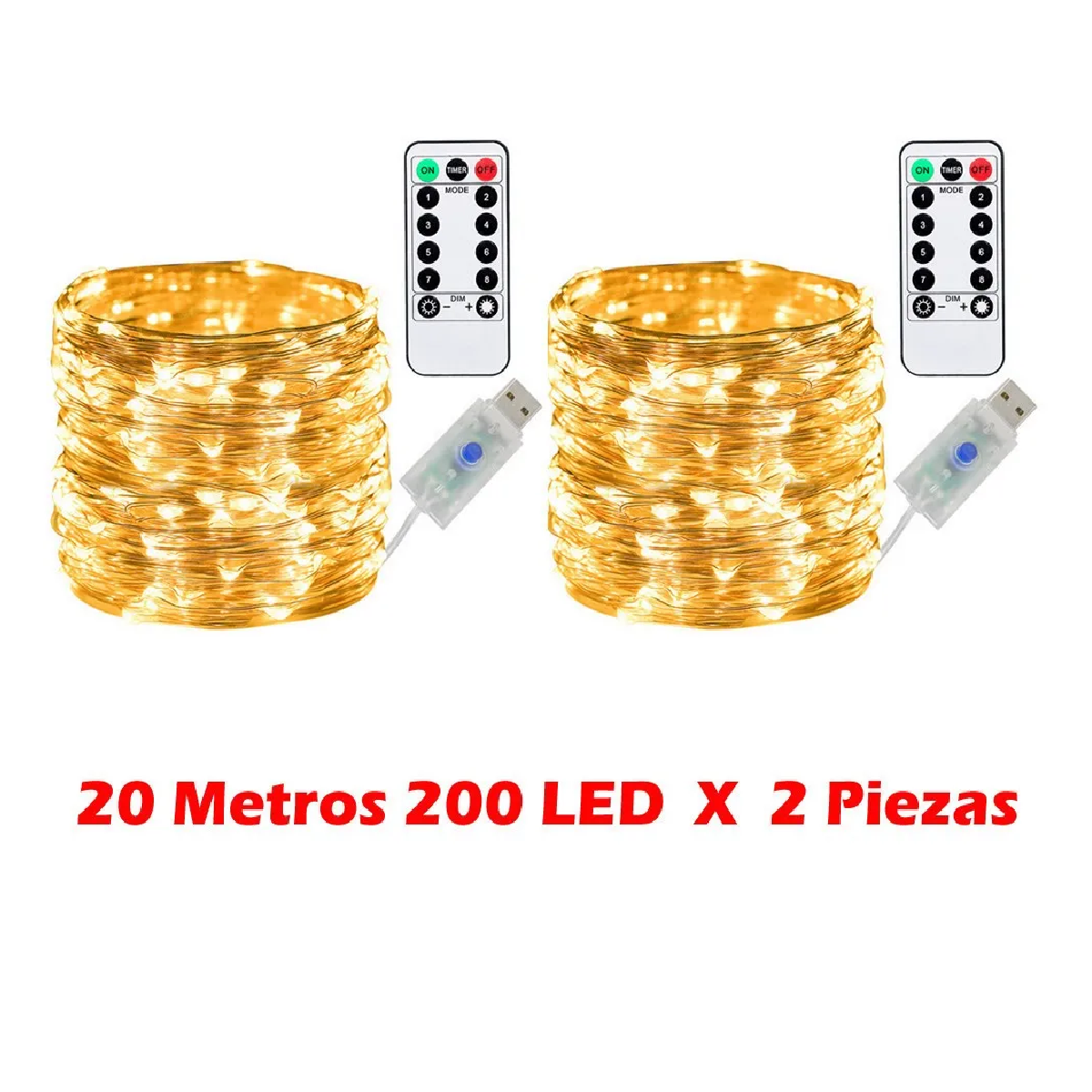 Serie Luces 20 Metros 200 Led Decorativas Dormitorio 2piezas