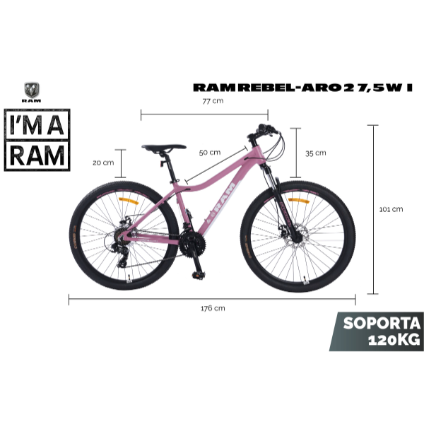 Bicicleta de Montaña RAM Rebel Rodada 27,5 W1 21 Velocidades Mtb Aluminio Color Rosa