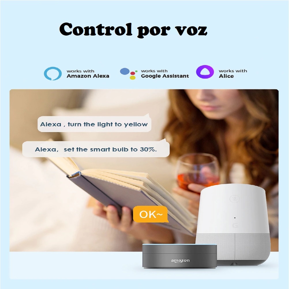 Foco bombilla inteligente WiFi Bluetooth LED RGB Control de voz 15W E27 Google Home Alexa cel