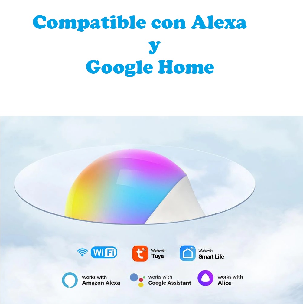 Foco bombilla inteligente WiFi Bluetooth LED RGB Control de voz 15W E27 Google Home Alexa cel