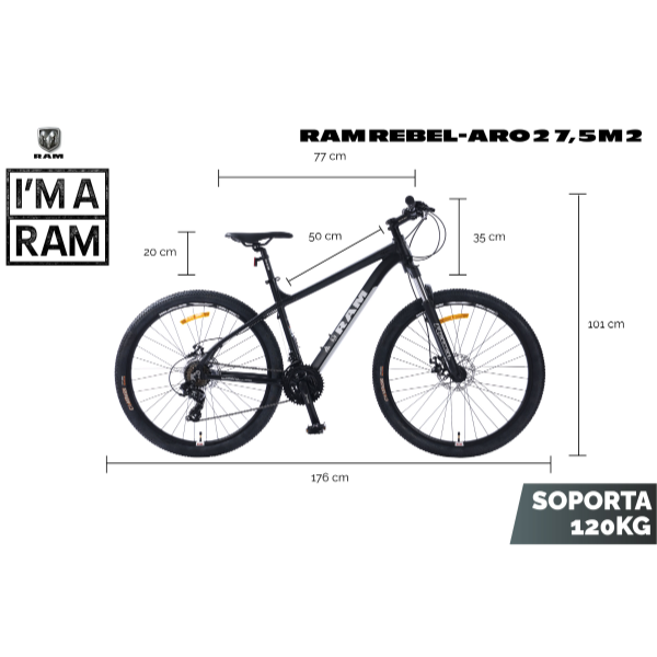 Bicicleta de montaña RAM Rebel Rodada 27.5 M2 21 Velocidades Mtb Aluminio Color Negra