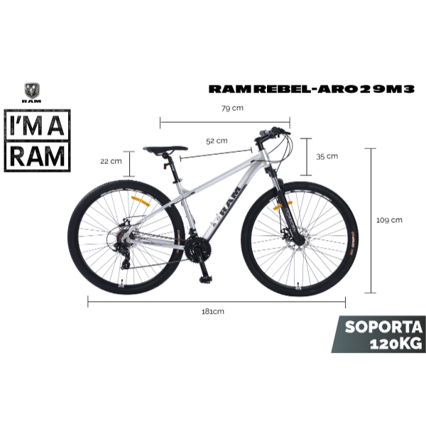 Bicicleta de Montaña RAM Rebel Rodada 29 M3 21 Velocidades Mtb Aluminio Color Plateada