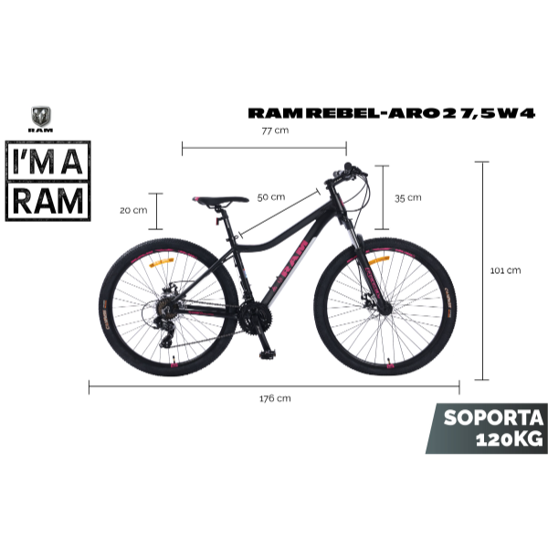Bicicleta de Montaña RAM Rebel Rodada 27,5 W4 21 Velocidades Mtb Aluminio Color negra