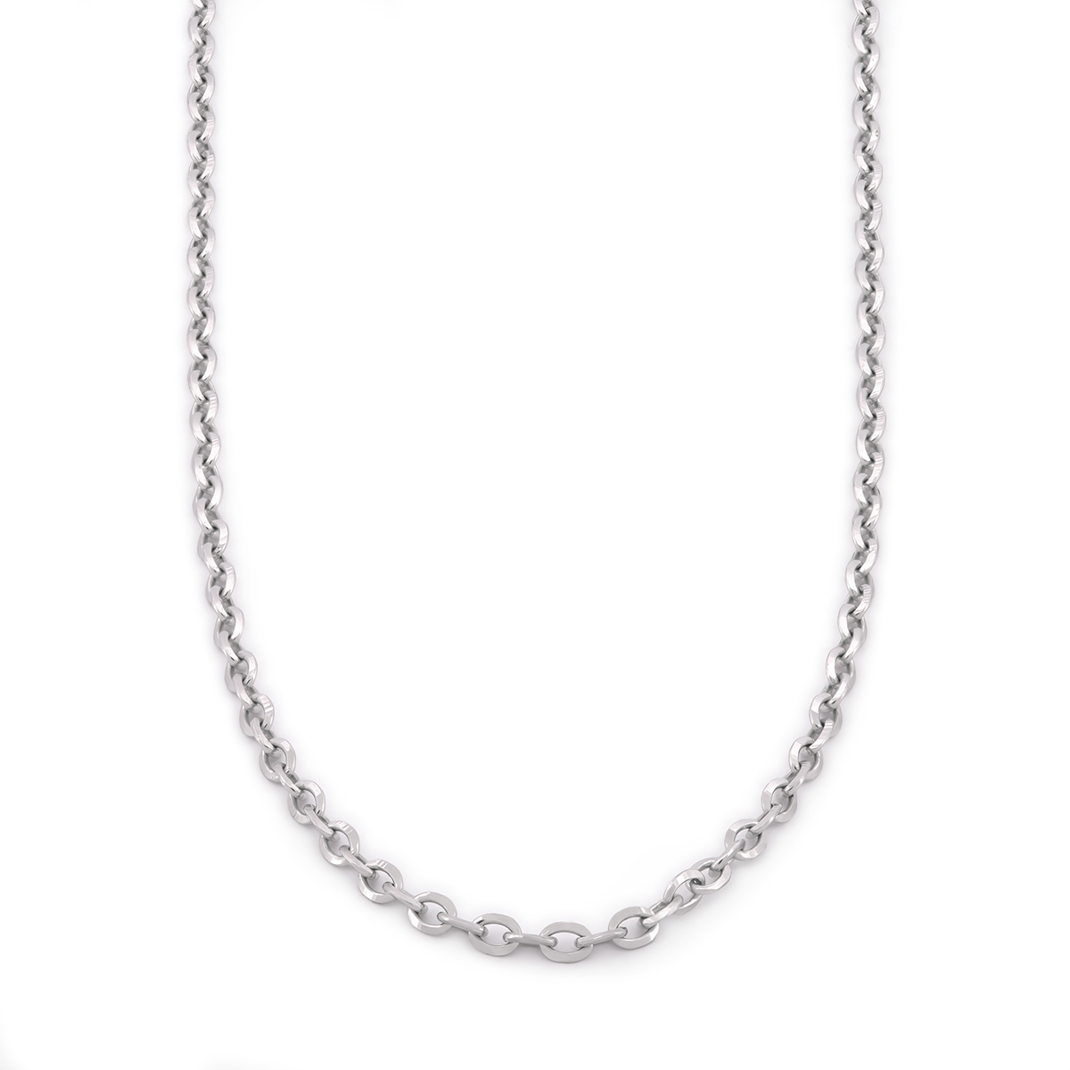 Cadena Rolo Oro Blanco Italiano Sólido 14k 45 Cm 