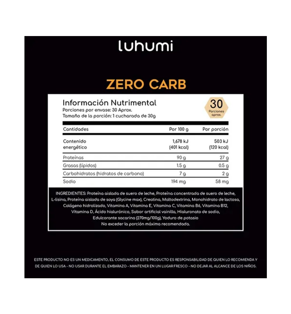 Zero Carb Proteina Luhumi Polvo Suero De Leche Vainilla 2lb.
