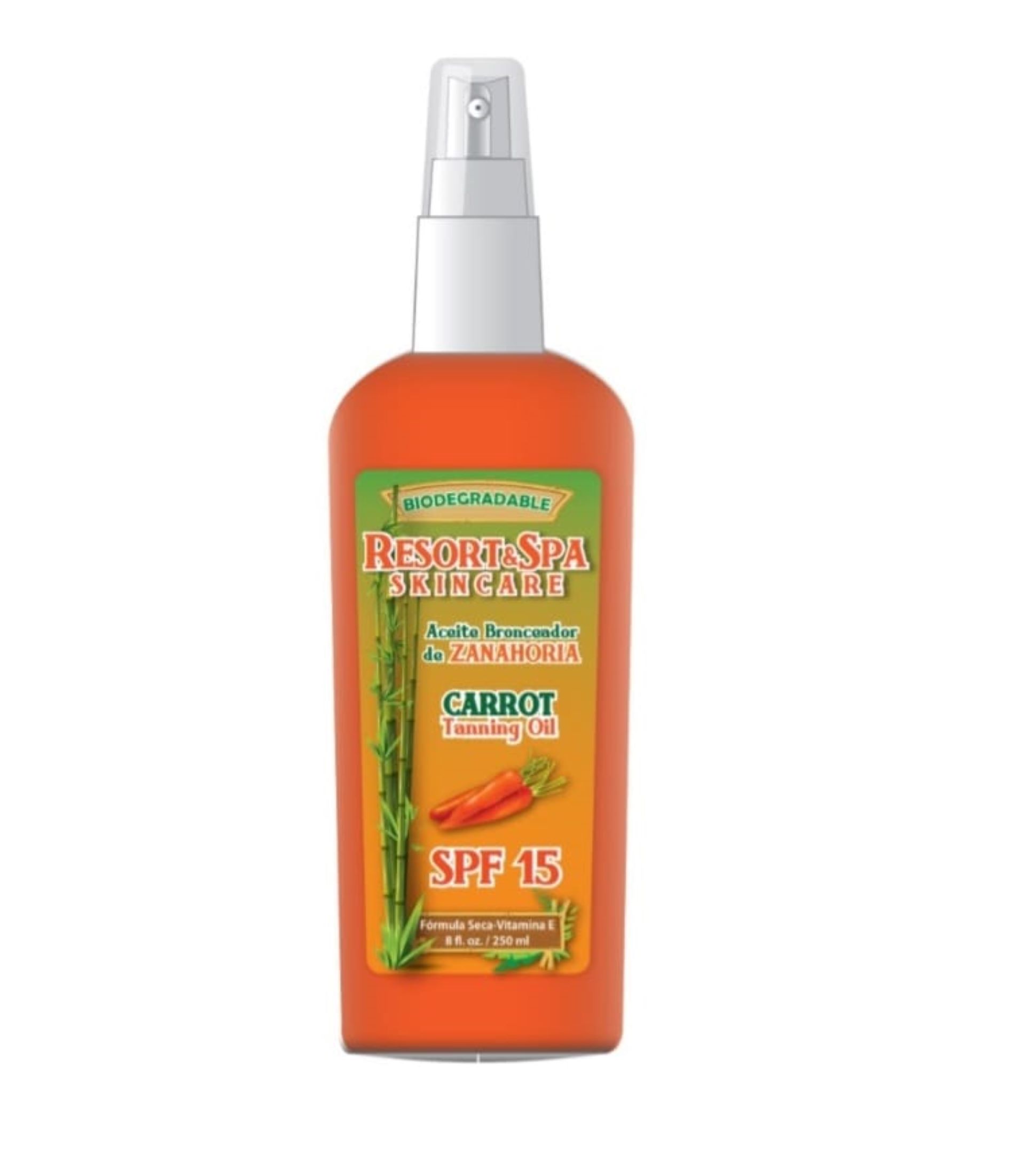 Aceite Bronceador de Zanahoria SPF 15 250 ml Biodegradable, Orgánico Y Natural 